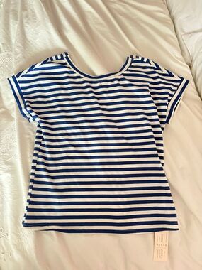 NWT | Blue and White Striped Boatneck Tee | Size Small